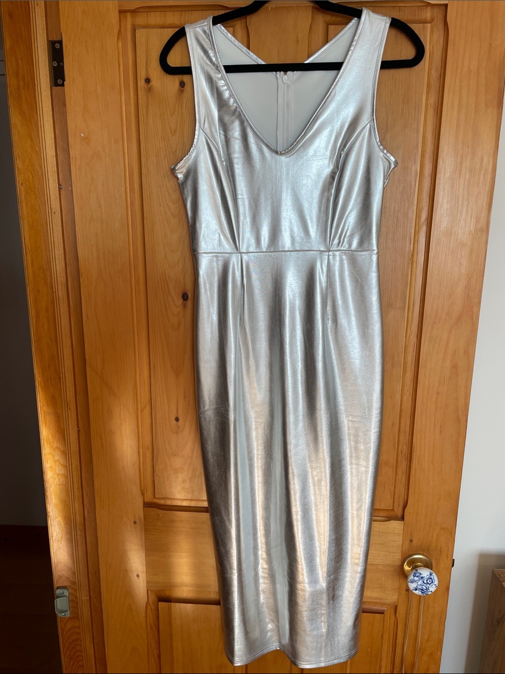 M. NWOT Silver Deep V-Neck Bodycon